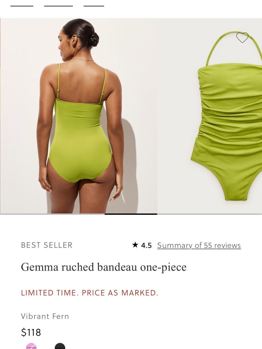 JCREW Gemma ruched bandeau vibrant Fern One-Piece Swimsuit new never worn - Picture 5 of 6